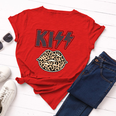 JFUNCY Női póló Új KISS Nyomtatott pólók Női Rövid ujjú pamut pólók Felsők Női nyári póló