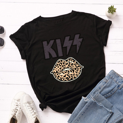 JFUNCY Női póló Új KISS Nyomtatott pólók Női Rövid ujjú pamut pólók Felsők Női nyári póló