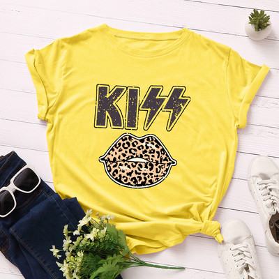 JFUNCY Női póló Új KISS Nyomtatott pólók Női Rövid ujjú pamut pólók Felsők Női nyári póló