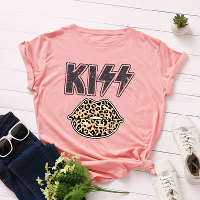 JFUNCY Női póló Új KISS Nyomtatott pólók Női Rövid ujjú pamut pólók Felsők Női nyári póló