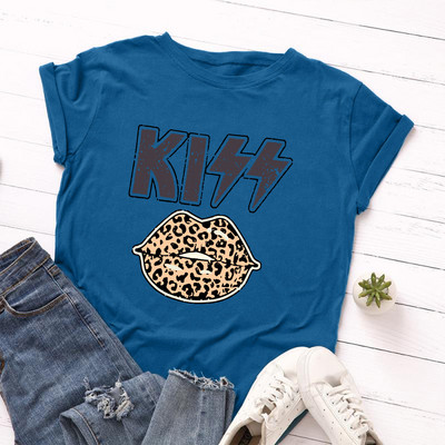 JFUNCY Női póló Új KISS Nyomtatott pólók Női Rövid ujjú pamut pólók Felsők Női nyári póló