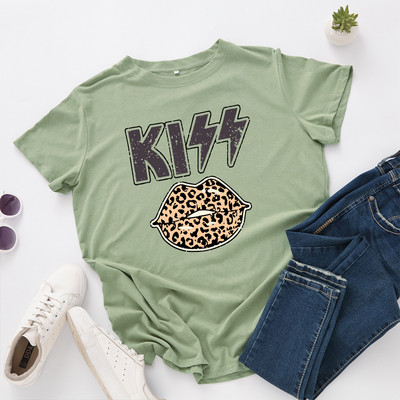JFUNCY Női póló Új KISS Nyomtatott pólók Női Rövid ujjú pamut pólók Felsők Női nyári póló