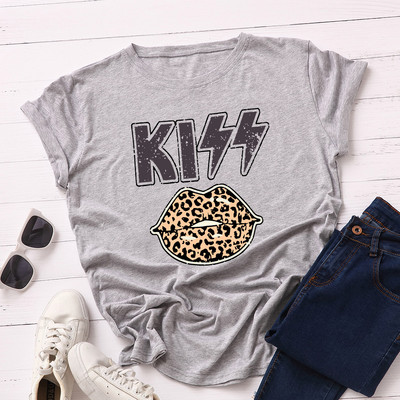 JFUNCY Női póló Új KISS Nyomtatott pólók Női Rövid ujjú pamut pólók Felsők Női nyári póló