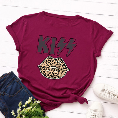 JFUNCY Női póló Új KISS Nyomtatott pólók Női Rövid ujjú pamut pólók Felsők Női nyári póló