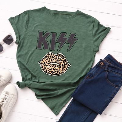 JFUNCY Női póló Új KISS Nyomtatott pólók Női Rövid ujjú pamut pólók Felsők Női nyári póló