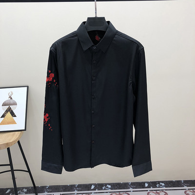 2021. gada rudens jauns krekls vīriešu garām piedurknēm izšūts ziedu krekls vīriešiem Top Trend Chemise Hawaienne Homme melni krekli vīriešu kleita