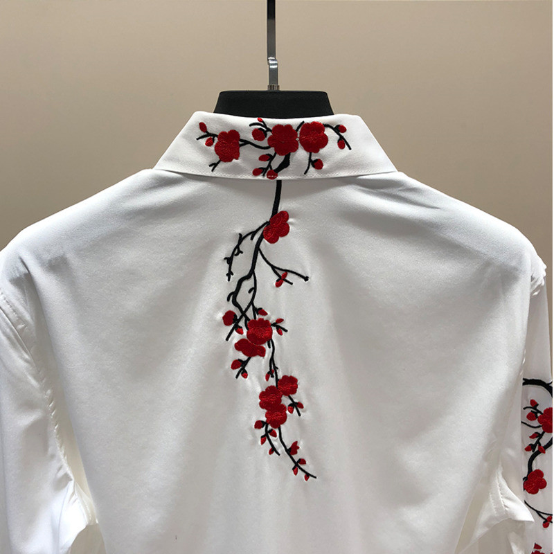 2021. gada rudens jauns krekls vīriešu garām piedurknēm izšūts ziedu krekls vīriešiem Top Trend Chemise Hawaienne Homme melni krekli vīriešu kleita