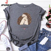 JFUNCY 2023. gada vasaras sieviešu T-krekls ar īsām piedurknēm T-krekli, lielizmēra kokvilnas sieviešu krekls