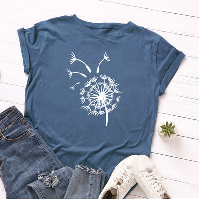 JFUNCY sieviešu vasaras T-krekls 100% kokvilnas sieviešu T krekls ar īsām piedurknēm Lidojošs pienenes apdrukāts sieviešu T-krekls Sieviešu topi