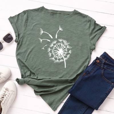 JFUNCY sieviešu vasaras T-krekls 100% kokvilnas sieviešu T krekls ar īsām piedurknēm Lidojošs pienenes apdrukāts sieviešu T-krekls Sieviešu topi