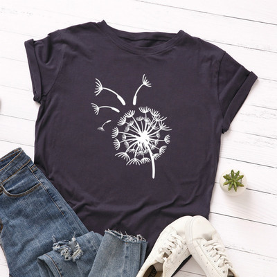 JFUNCY sieviešu vasaras T-krekls 100% kokvilnas sieviešu T krekls ar īsām piedurknēm Lidojošs pienenes apdrukāts sieviešu T-krekls Sieviešu topi