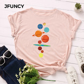 JFUNCY Γυναικείο T-shirt New Planet print T-shirts Γυναικεία κοντομάνικα βαμβακερά μπλουζάκια μπλούζες Γυναικεία καλοκαιρινή μπλούζα