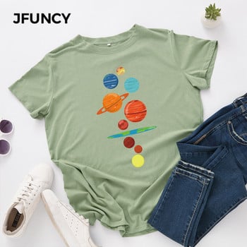 JFUNCY Γυναικείο T-shirt New Planet print T-shirts Γυναικεία κοντομάνικα βαμβακερά μπλουζάκια μπλούζες Γυναικεία καλοκαιρινή μπλούζα