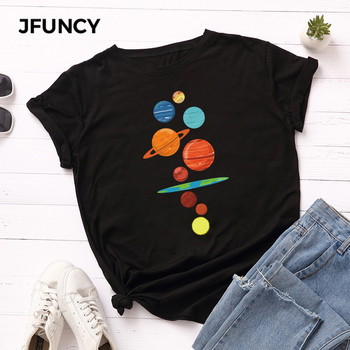 JFUNCY Γυναικείο T-shirt New Planet print T-shirts Γυναικεία κοντομάνικα βαμβακερά μπλουζάκια μπλούζες Γυναικεία καλοκαιρινή μπλούζα