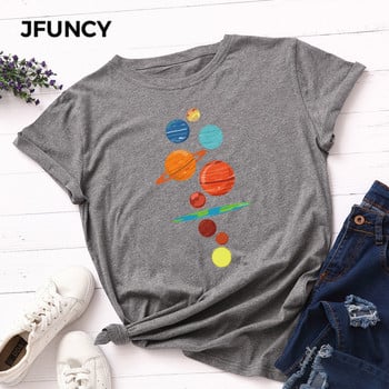 JFUNCY Γυναικείο T-shirt New Planet print T-shirts Γυναικεία κοντομάνικα βαμβακερά μπλουζάκια μπλούζες Γυναικεία καλοκαιρινή μπλούζα