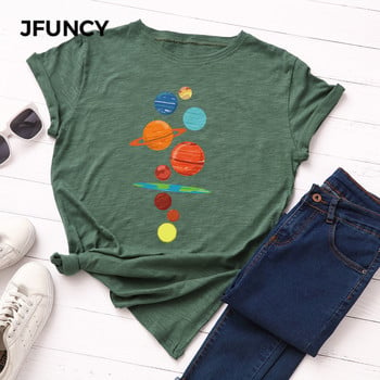 JFUNCY Γυναικείο T-shirt New Planet print T-shirts Γυναικεία κοντομάνικα βαμβακερά μπλουζάκια μπλούζες Γυναικεία καλοκαιρινή μπλούζα