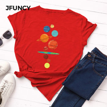 JFUNCY Γυναικείο T-shirt New Planet print T-shirts Γυναικεία κοντομάνικα βαμβακερά μπλουζάκια μπλούζες Γυναικεία καλοκαιρινή μπλούζα