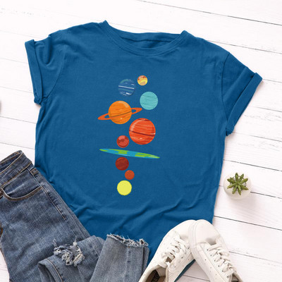 JFUNCY Γυναικείο T-shirt New Planet print T-shirts Γυναικεία κοντομάνικα βαμβακερά μπλουζάκια μπλούζες Γυναικεία καλοκαιρινή μπλούζα