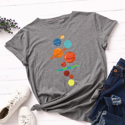 JFUNCY Γυναικείο T-shirt New Planet print T-shirts Γυναικεία κοντομάνικα βαμβακερά μπλουζάκια μπλούζες Γυναικεία καλοκαιρινή μπλούζα