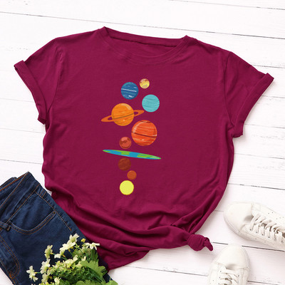 JFUNCY Γυναικείο T-shirt New Planet print T-shirts Γυναικεία κοντομάνικα βαμβακερά μπλουζάκια μπλούζες Γυναικεία καλοκαιρινή μπλούζα