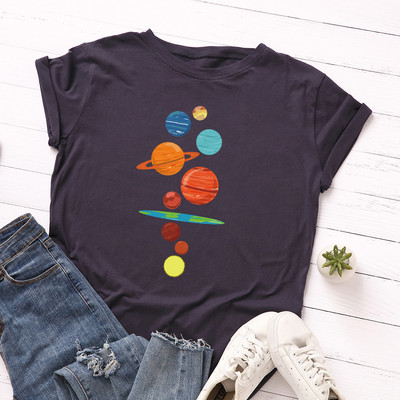 JFUNCY Γυναικείο T-shirt New Planet print T-shirts Γυναικεία κοντομάνικα βαμβακερά μπλουζάκια μπλούζες Γυναικεία καλοκαιρινή μπλούζα