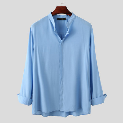 INCERUN 2023 Μόδα ανδρικό πουκάμισο casual Streetwear Μακρυμάνικο μπλούζα με γιακά με κουμπί Κορεατικά μονόχρωμα Ανδρικά πουκάμισα μάρκας 5XL