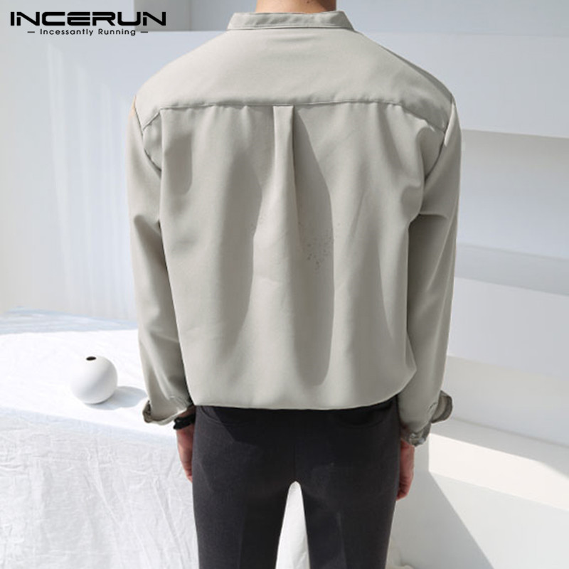 INCERUN 2023 Μόδα ανδρικό πουκάμισο casual Streetwear Μακρυμάνικο μπλούζα με γιακά με κουμπί Κορεατικά μονόχρωμα Ανδρικά πουκάμισα μάρκας 5XL