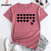 JFUNCY 2022 Summer Sieviešu T-krekls Modes apdrukas T-krekls ar īsām piedurknēm Sieviešu lielizmēra S-5XL Kokvilnas T-krekli Top sieviešu apģērbi