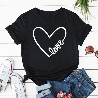 JFUNCY Καλοκαιρινό βαμβακερό γυναικείο μπλουζάκι Heart Love Print Μπλουζάκια κοντομάνικο γυναικείο μπλουζάκι Casual Loose γυναικείο μπλουζάκι