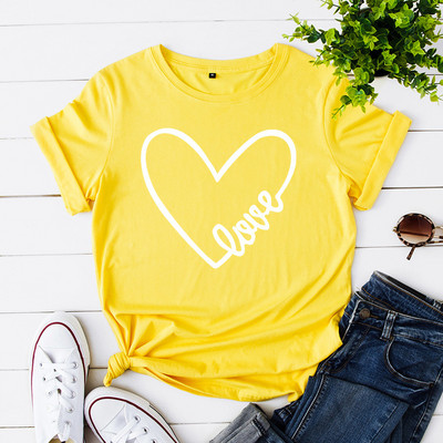 JFUNCY Καλοκαιρινό βαμβακερό γυναικείο μπλουζάκι Heart Love Print Μπλουζάκια κοντομάνικο γυναικείο μπλουζάκι Casual Loose γυναικείο μπλουζάκι
