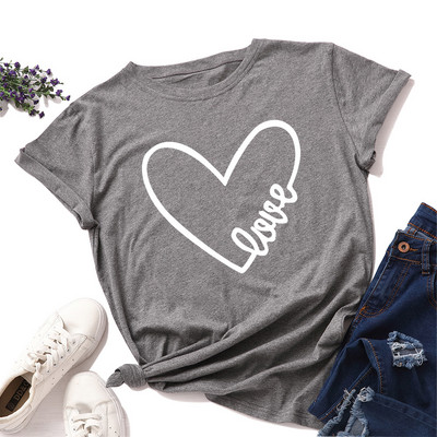 JFUNCY Καλοκαιρινό βαμβακερό γυναικείο μπλουζάκι Heart Love Print Μπλουζάκια κοντομάνικο γυναικείο μπλουζάκι Casual Loose γυναικείο μπλουζάκι