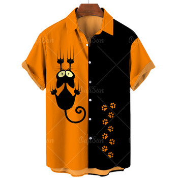 Мъжка хавайска риза с къс ръкав Vintage 3D Cat Fashion Мъжка риза Camisa Masculina Plus Oversize 5XL