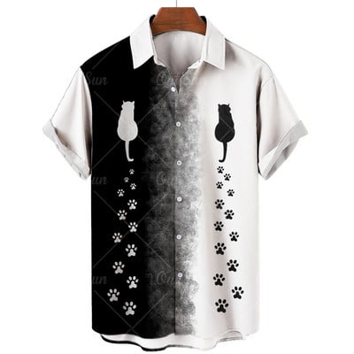 Vīriešu havajiešu krekls ar īsām piedurknēm vintage 3D Cat Fashion vīriešu krekls Camisa Masculina Plus liela izmēra 5XL