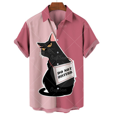 Ανδρικό πουκάμισο Χαβάης με κοντό μανίκι Vintage 3D Cat Fashion Ανδρικό πουκάμισο Camisa Masculina Plus Oversize 5XL