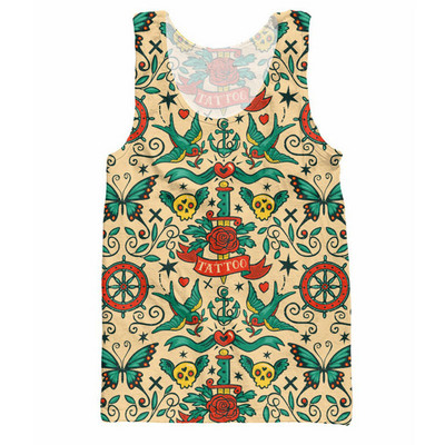 CJLM Retro Animal Bird Virágmintás Férfi nadrág felsők O-nyakú szinglett 3D mintás mellény Ruhák Ujjatlan ing Harajuku stílus