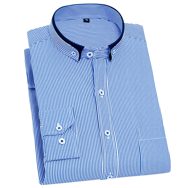 Cămăși cu guler în dungi Slim Fit, fără călcat, bărbați de afaceri, cămăși de rochie, mâneci lungi, topuri pentru bărbați, buzunar frontal, ușor de îngrijit