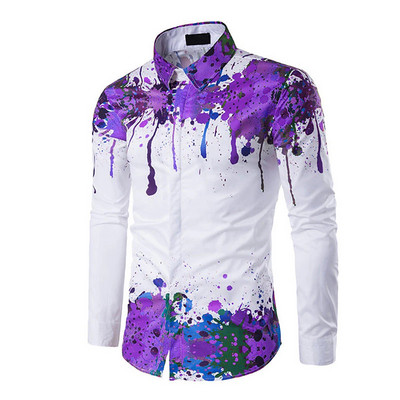 Cămașă cu rever la modă Bărbați Dungi de culoare încrucișată Violet Albastru Ocazional petrecere sportivă Material confortabil de calitate Primăvară Vară Nou