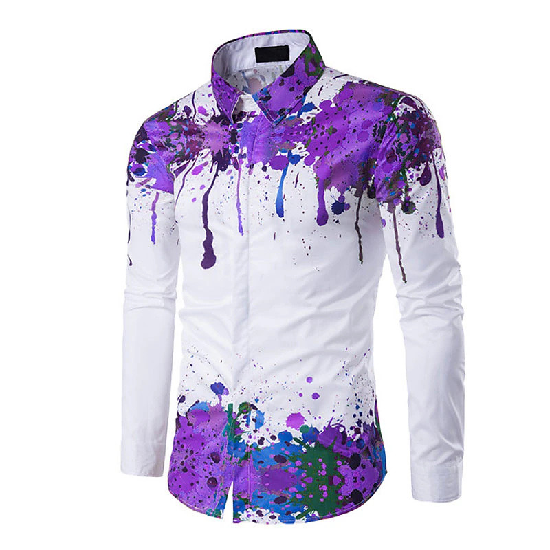 Cămașă cu rever la modă Bărbați Dungi de culoare încrucișată Violet Albastru Ocazional petrecere sportivă Material confortabil de calitate Primăvară Vară Nou