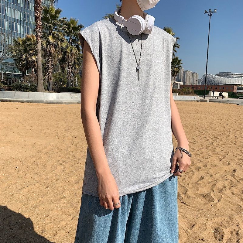 Vyriški spalvingi batai Paprasti laisvi kvėpuojantys paauglių madingi laisvalaikio viršūnės be rankovių, vasaros treniruotės Kultūrizmas plius dydis M-5XL