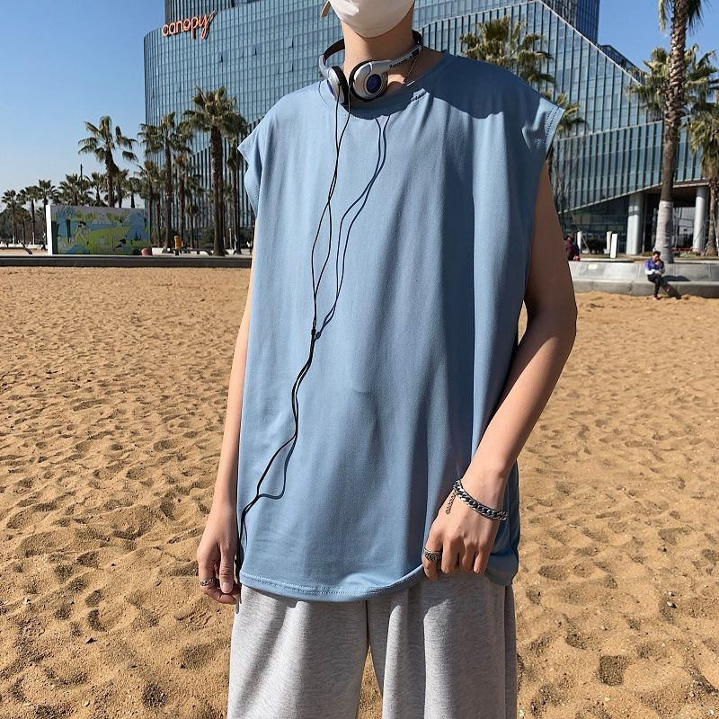 Vyriški spalvingi batai Paprasti laisvi kvėpuojantys paauglių madingi laisvalaikio viršūnės be rankovių, vasaros treniruotės Kultūrizmas plius dydis M-5XL