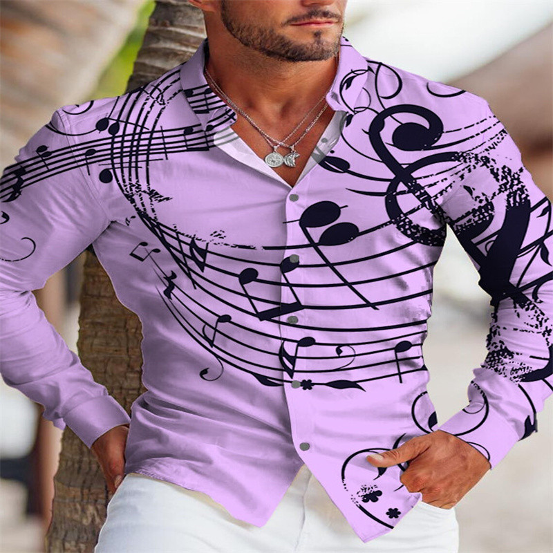 2023 Νέα ανδρική δημιουργική μουσική μόδα Πολυτελής βάση γραφικών HD γιακά μακρυμάνικο πουκάμισο σχεδιαστής σχεδίασης μουσική νότα Κορυφή