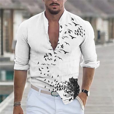 Vyriški marškiniai Graffiti spalvos rašalas Netaisyklingos viršaus marškinėliai stovi apykaklės mygtukas Atsitiktinis Patogus Minkštas Sporto mada 2023 m. Populiaru