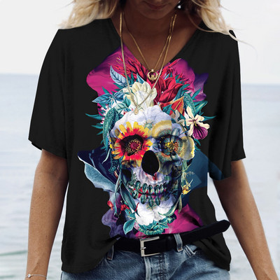 Vintage Skull γυναικείο μπλουζάκι με κοντομάνικο 3D printed με λαιμόκοψη πουκάμισο Harajuku καλοκαιρινό casual πουλόβερ T-shirt Street