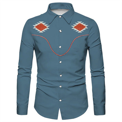 Jauns vīriešu krekls ar rietumu apdruku retro melns āra ielas poga ar garām piedurknēm modes sociālais ielu apģērbu dizainers 2023