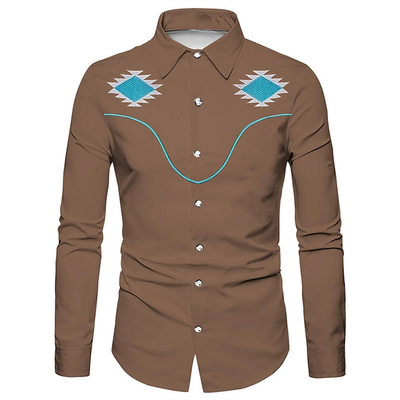 Jauns vīriešu krekls ar rietumu apdruku retro melns āra ielas poga ar garām piedurknēm modes sociālais ielu apģērbu dizainers 2023