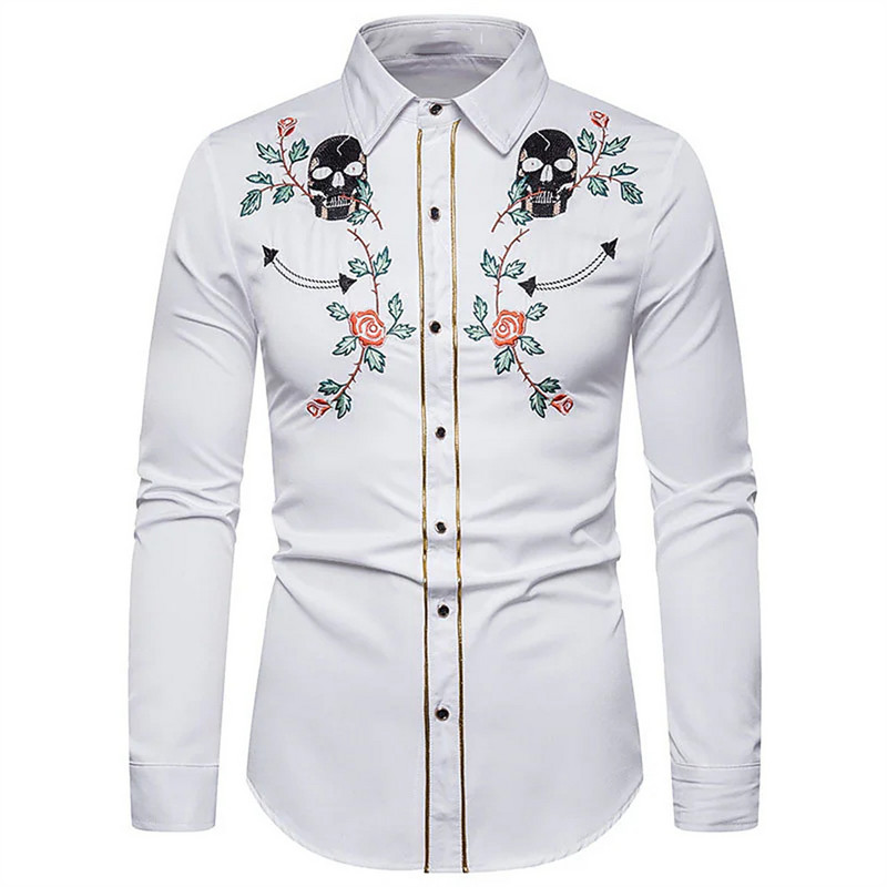 Jauns vīriešu krekls ar rietumu apdruku retro melns āra ielas poga ar garām piedurknēm modes sociālais ielu apģērbu dizainers 2023