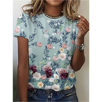 Női nyári új rövid ujjú felső 3D divatos virág rövid ujjú póló alkalmi divat trend rövid ujjú