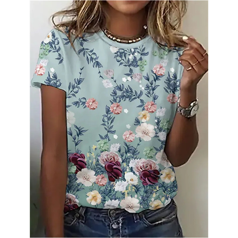 Női nyári új rövid ujjú felső 3D divatos virág rövid ujjú póló alkalmi divat trend rövid ujjú