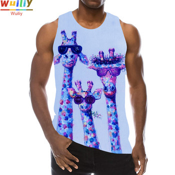Ανδρικά ζώα γραφικά αμάνικα τρισδιάστατα μπλουζάκια γιορτινά με καμηλοπάρδαλη φανελάκι γυμναστικής για αγόρια Streetwear Νεωτεριστικό γιλέκο