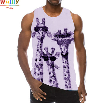 Мъжки графични 3D горнища без ръкави с животни Празнични тениски Потници с жирафи Фитнес за момчета Улично облекло Нова жилетка